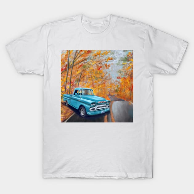 Vintage Blue Pickup in Autumn T-Shirt by missdebi27